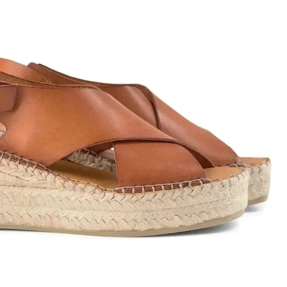 Shoe The Bear Orchid Tan Leather Wedge Espadrille Heeled Sandals Size 8.5 - Picture 5 of 14